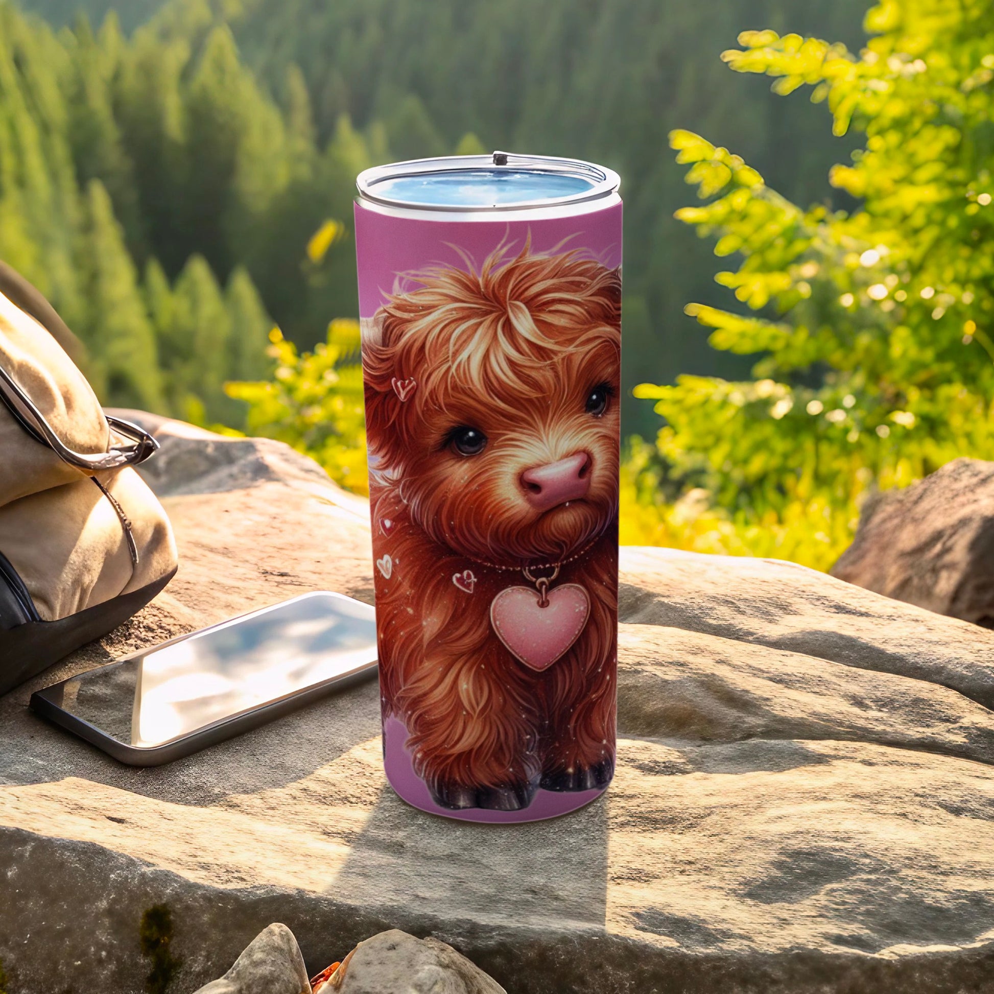 Adorable Highland Cow Insulated Tumbler with Heart Design