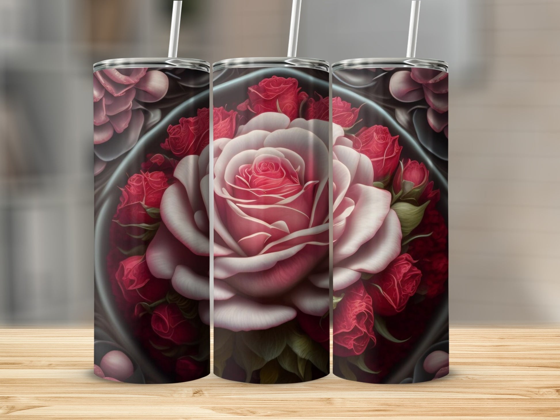 Elegant Floral Tumbler with Pink and Red Roses Design