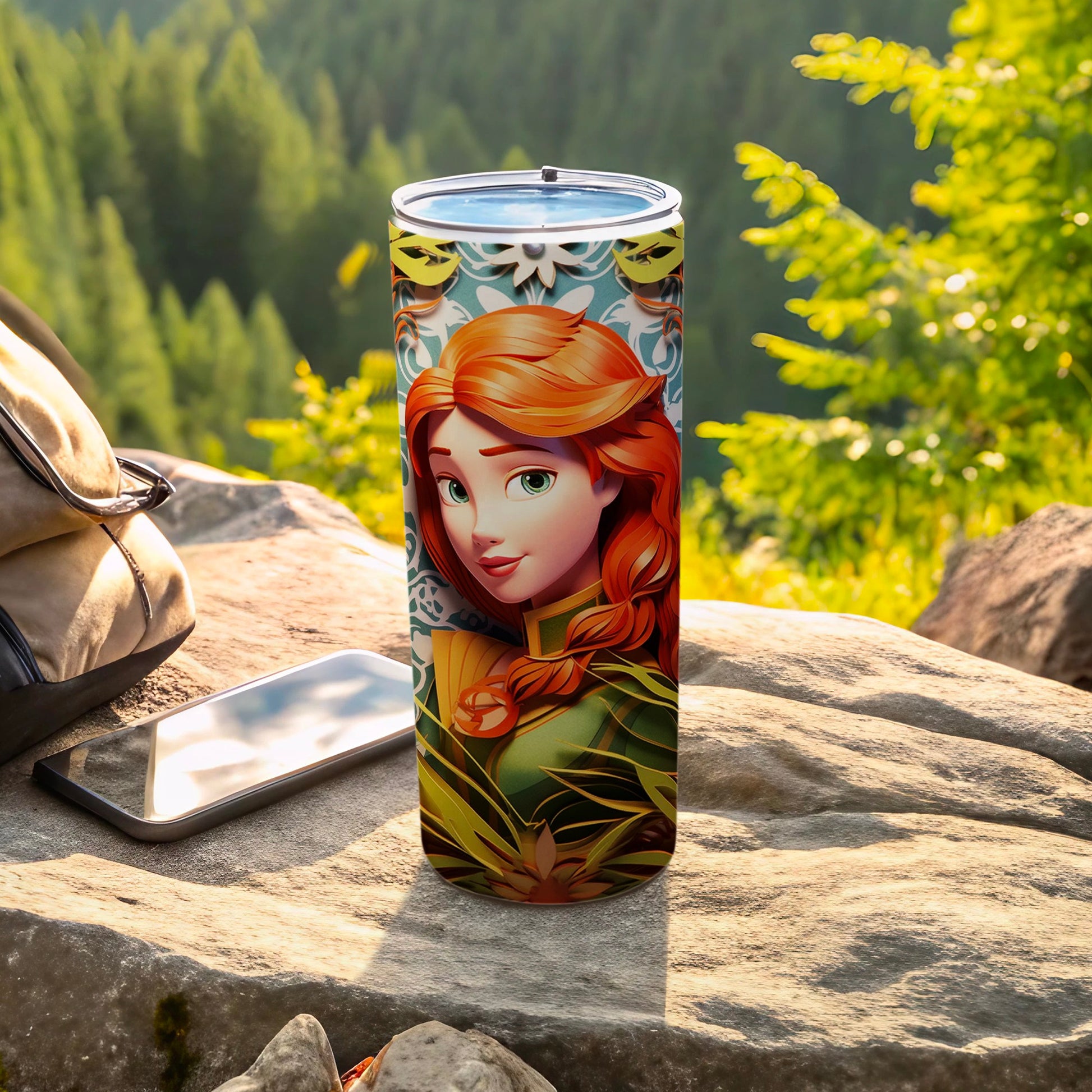 Vibrant Redhead Character Design Travel Tumbler