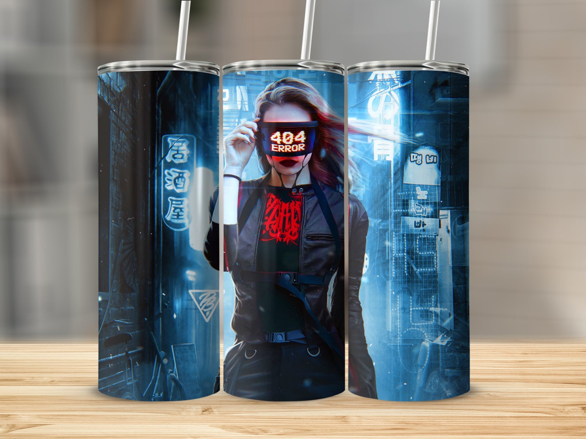 Futuristic Cyberpunk Tumbler with 404 Error Design