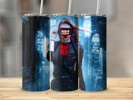 Futuristic Cyberpunk Tumbler with 404 Error Design