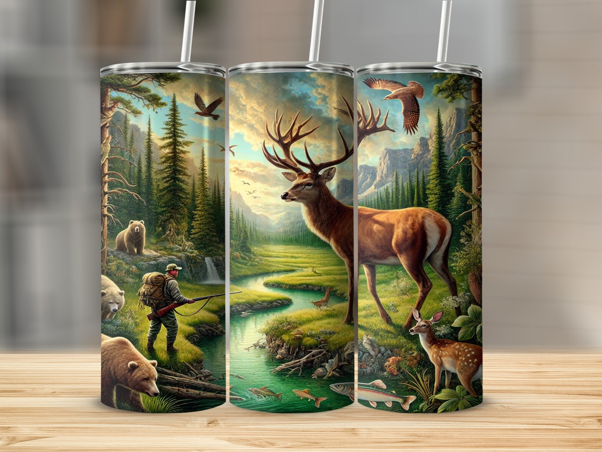 Forest Scene with Wildlife Art for Tumbler Product