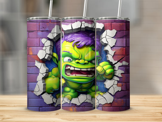 Smash Through Wall Green Monster Tumbler Design