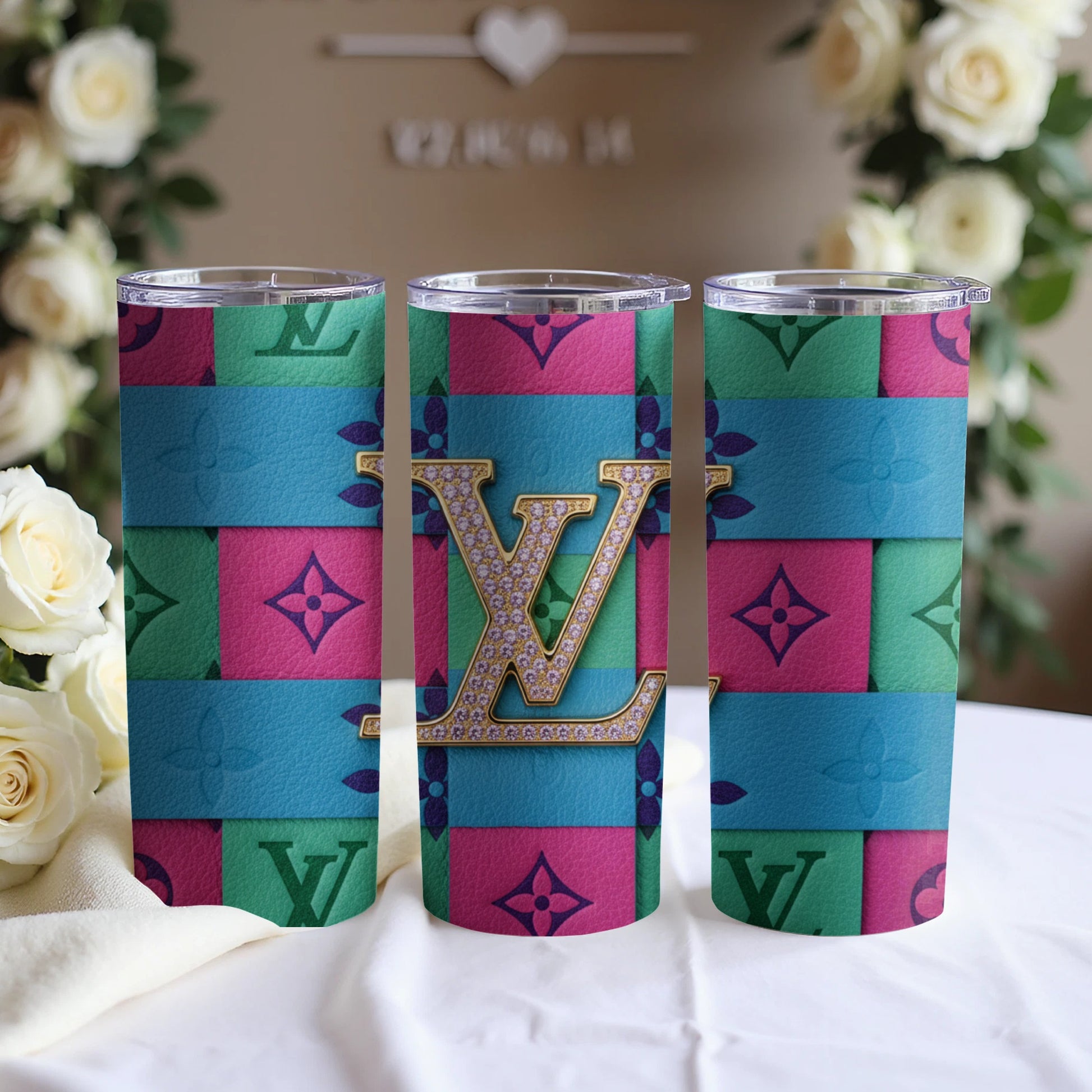 Colorful Designer Inspired Tumbler with Logo Print