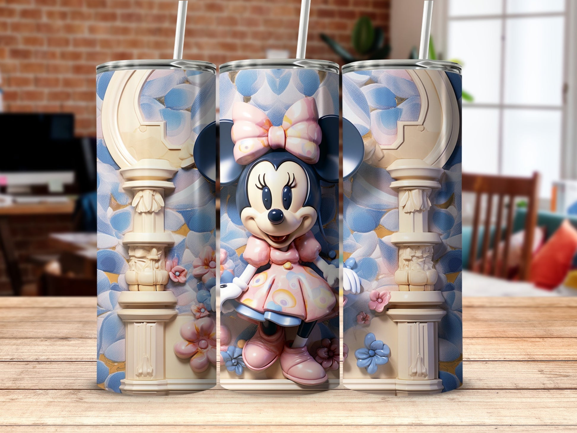 Minnie Mouse Floral Decorative Tumbler for Travel