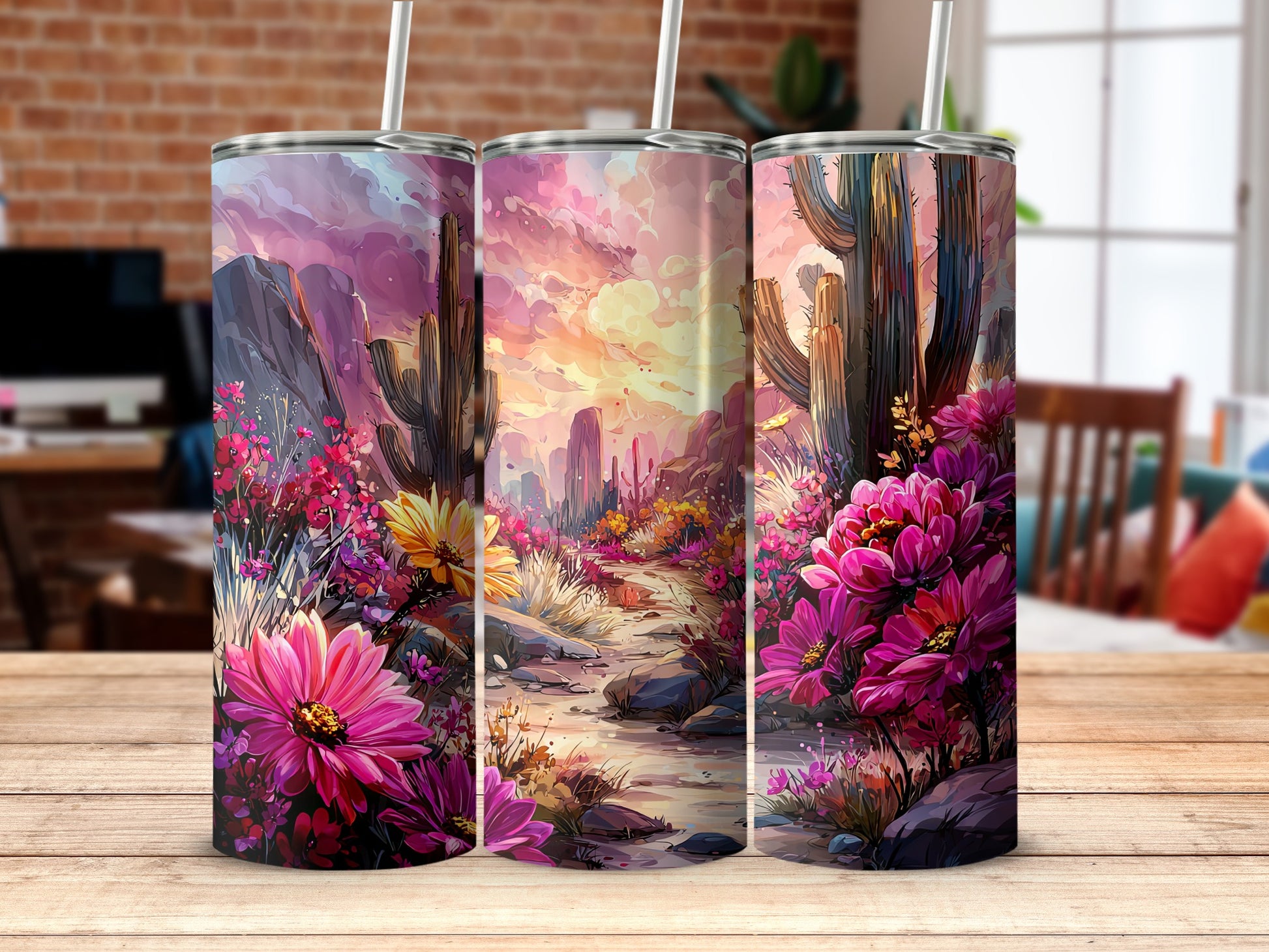 Vibrant Desert Floral Artwork Travel Tumbler Product