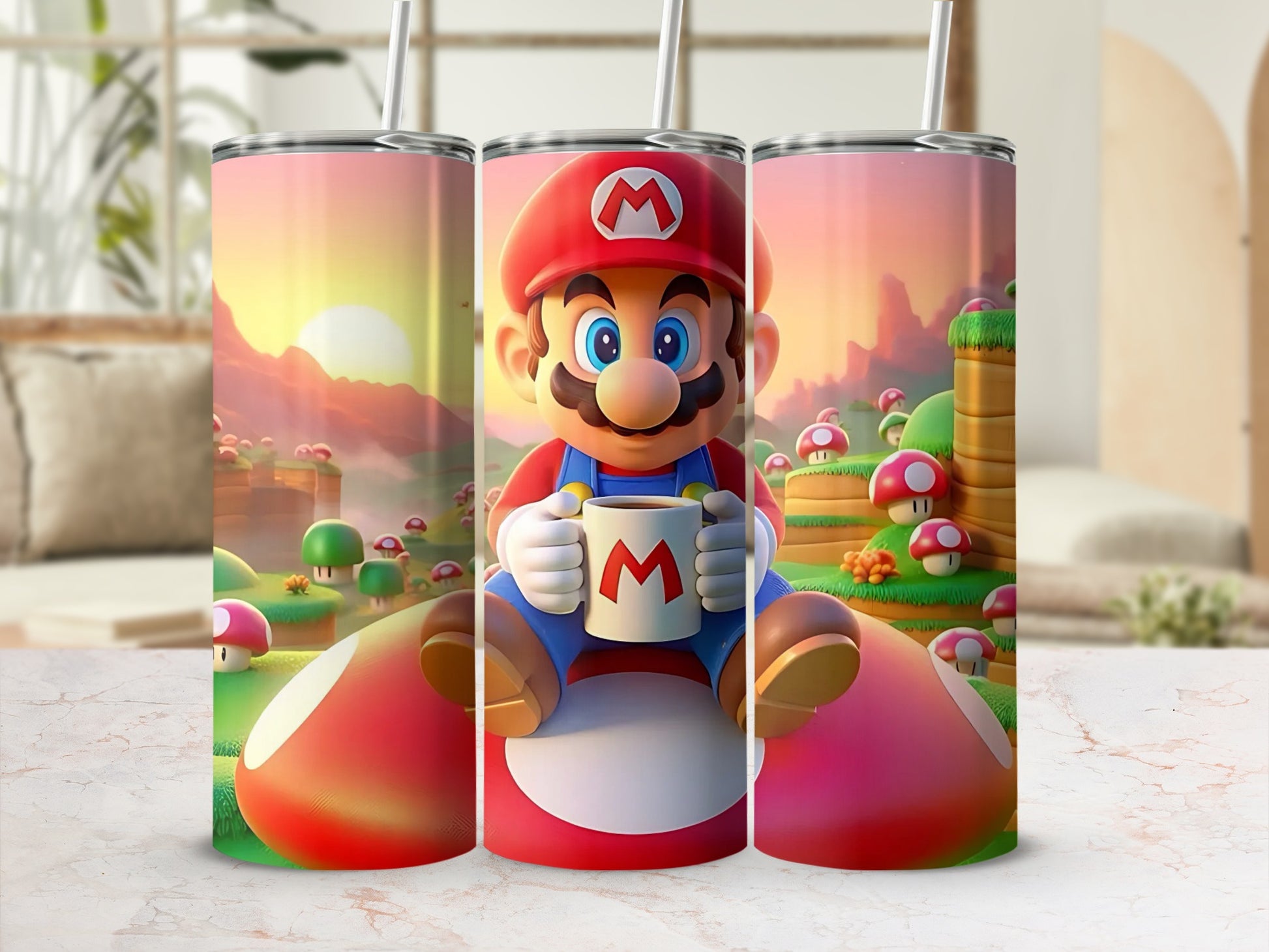 Colorful Cartoon Character Tumbler With Landscape Design