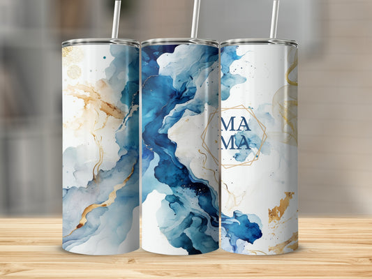 Blue and White Marble Design Insulated Tumbler Cup