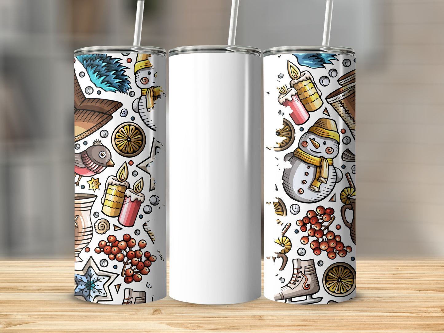 Festive Christmas Themed Design Tumbler with Straw
