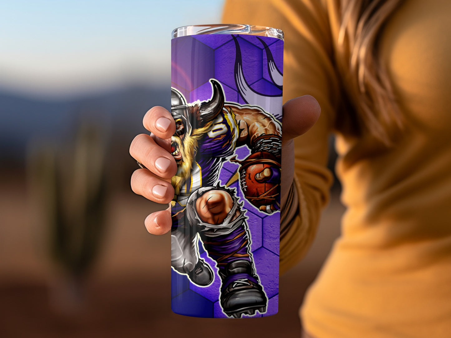 Minnesota Vikings Football Player Logo Design on Purple Tumblers