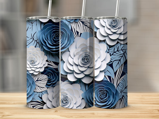 Elegant Blue and White Floral Design Tumbler