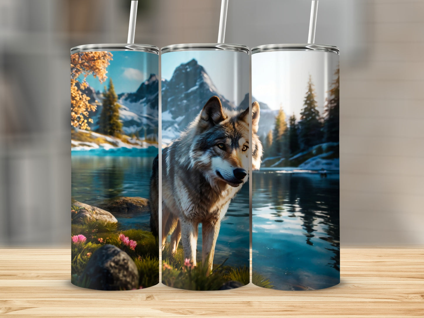 Majestic Wolf Snowy Mountain Lake Nature product type