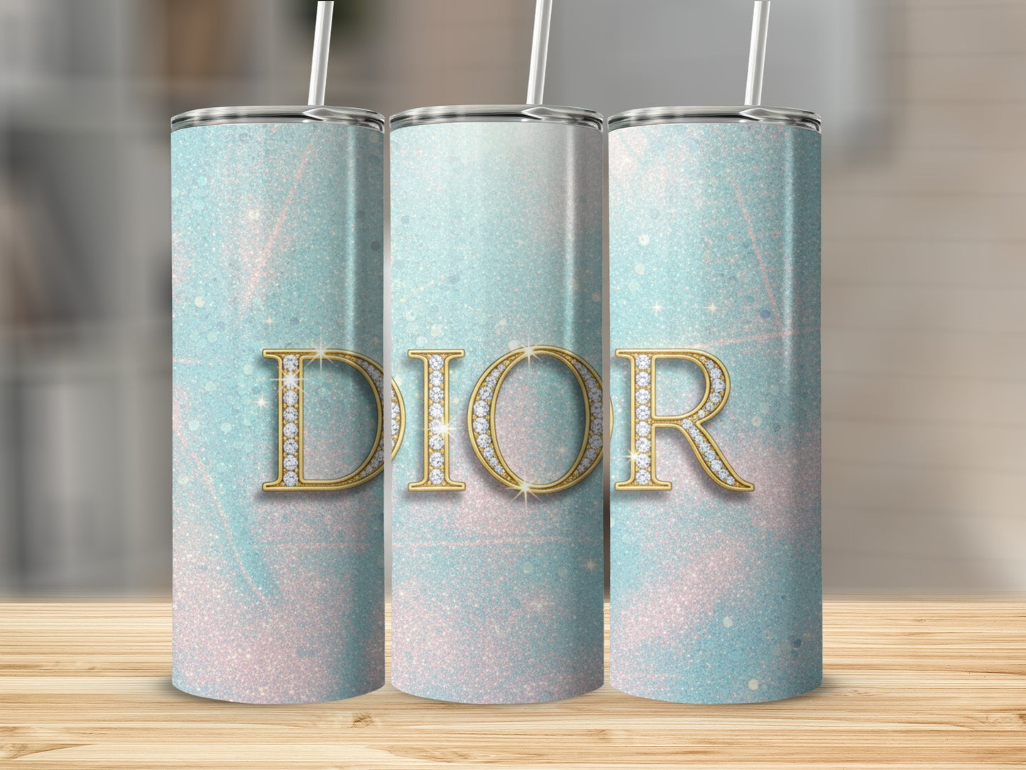 Sparkling Dior Logo on Glitter Background Tumblers