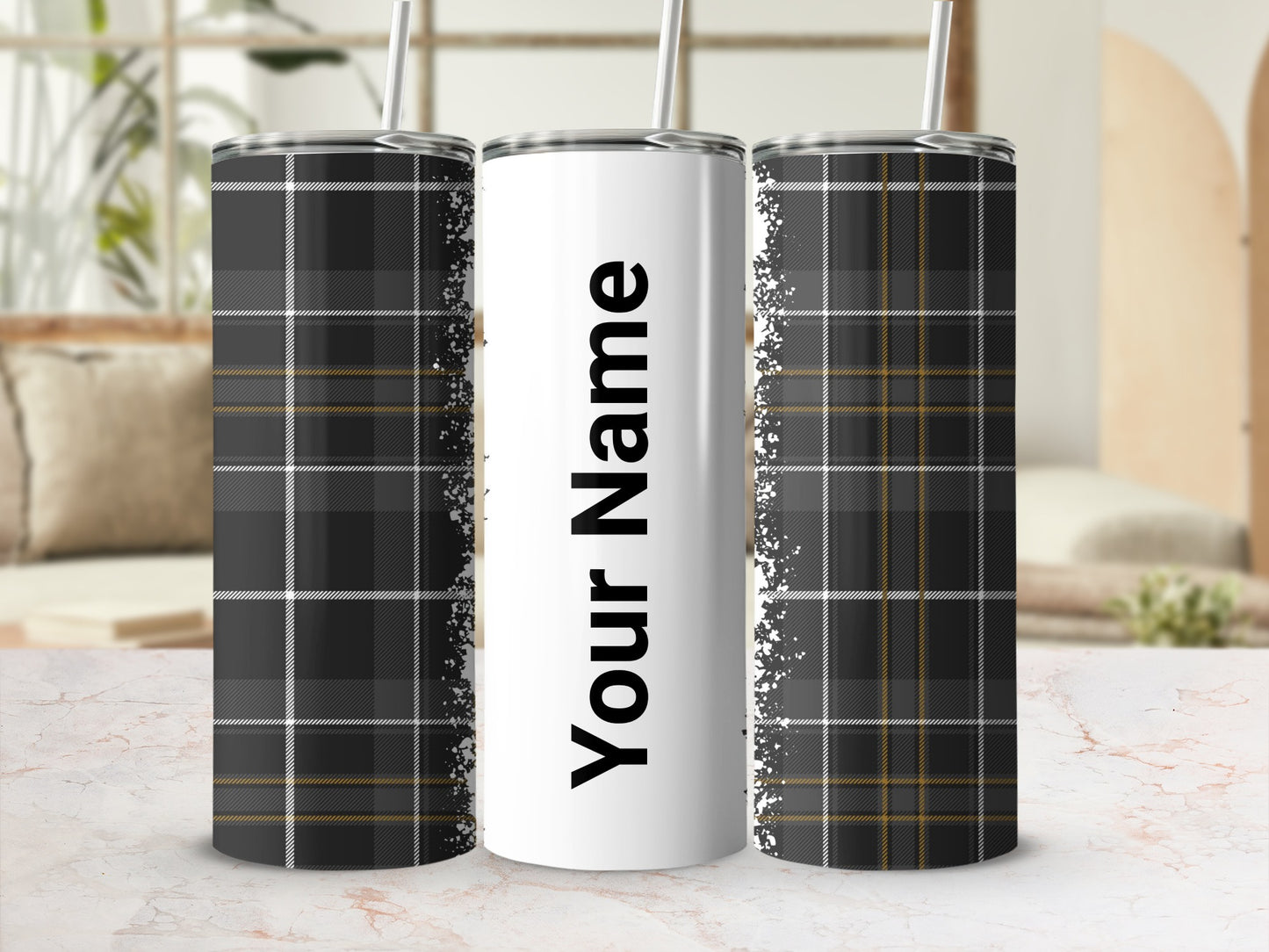 Personalized Black Tartan Plaid Insulated Tumbler