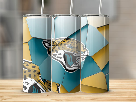 Teal and Gold Jaguar Geometric Art Tumblers