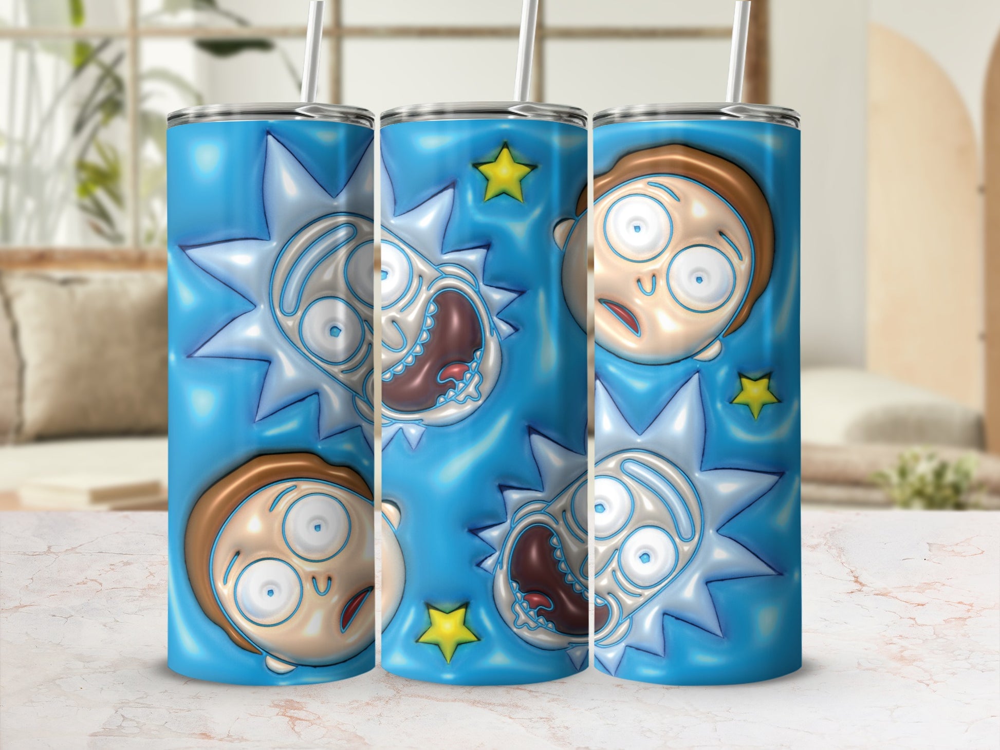 Rick And Morty Blue Tumbler With Star Design Tumbler