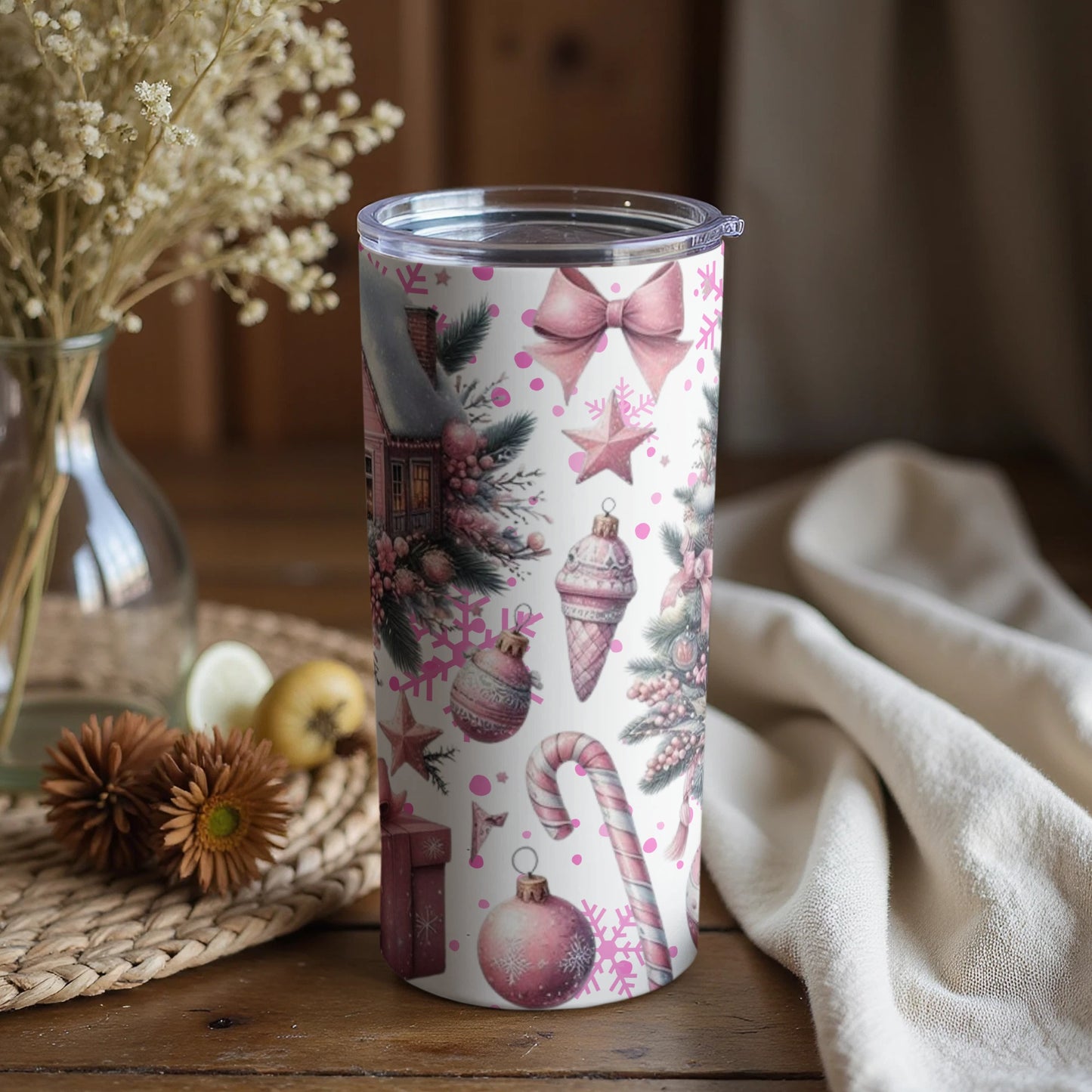 Festive Holiday Tumbler with Candy Canes and Ornaments