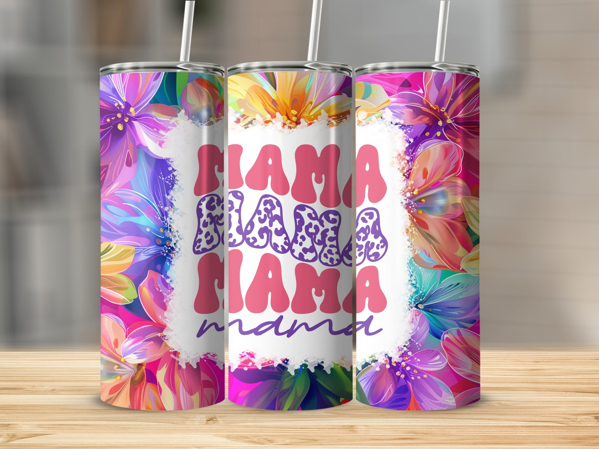 Colorful Floral Mama Design Travel Tumbler Cup Product