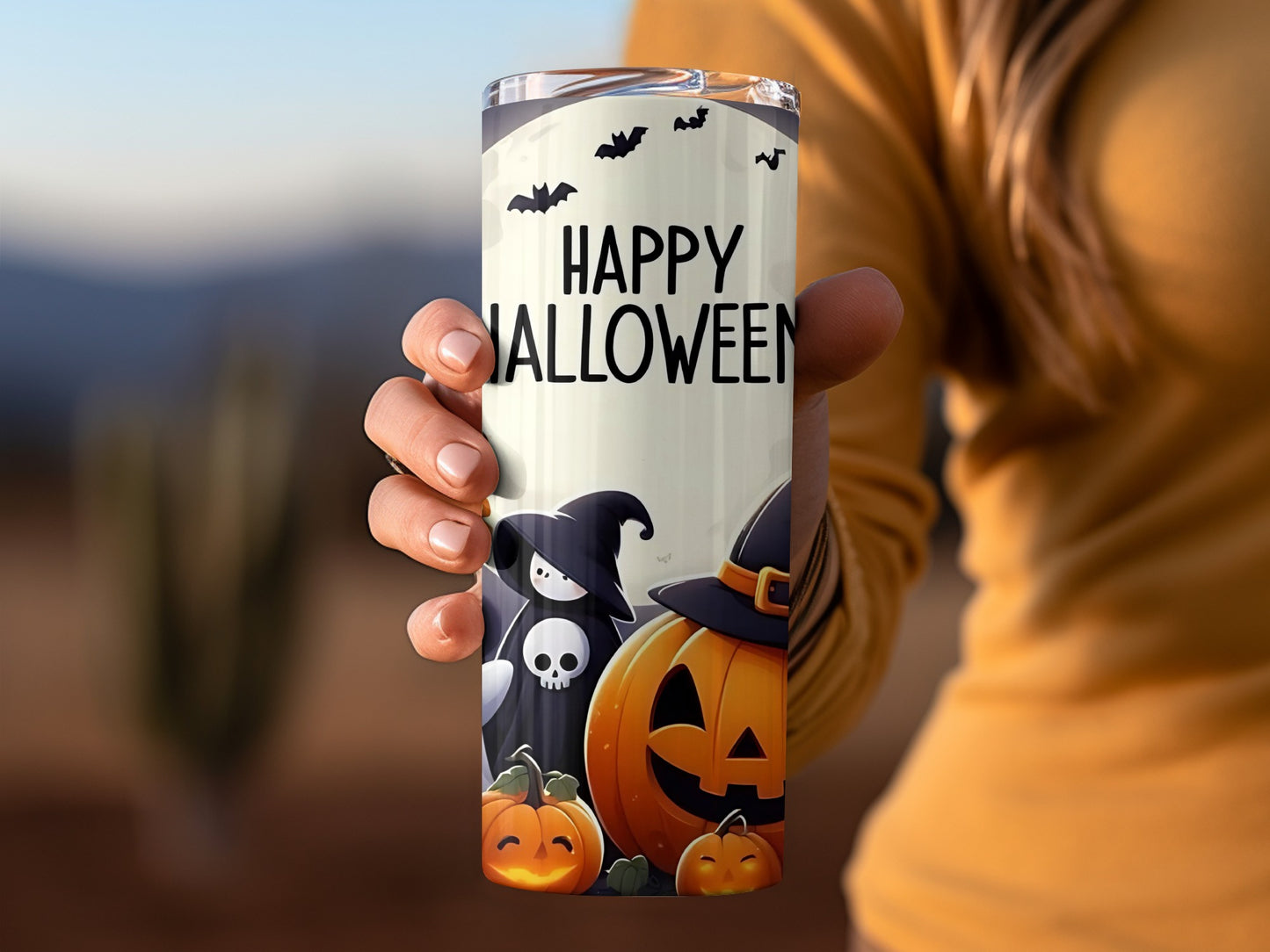 Happy Halloween Ghosts and Pumpkins Design tumbler