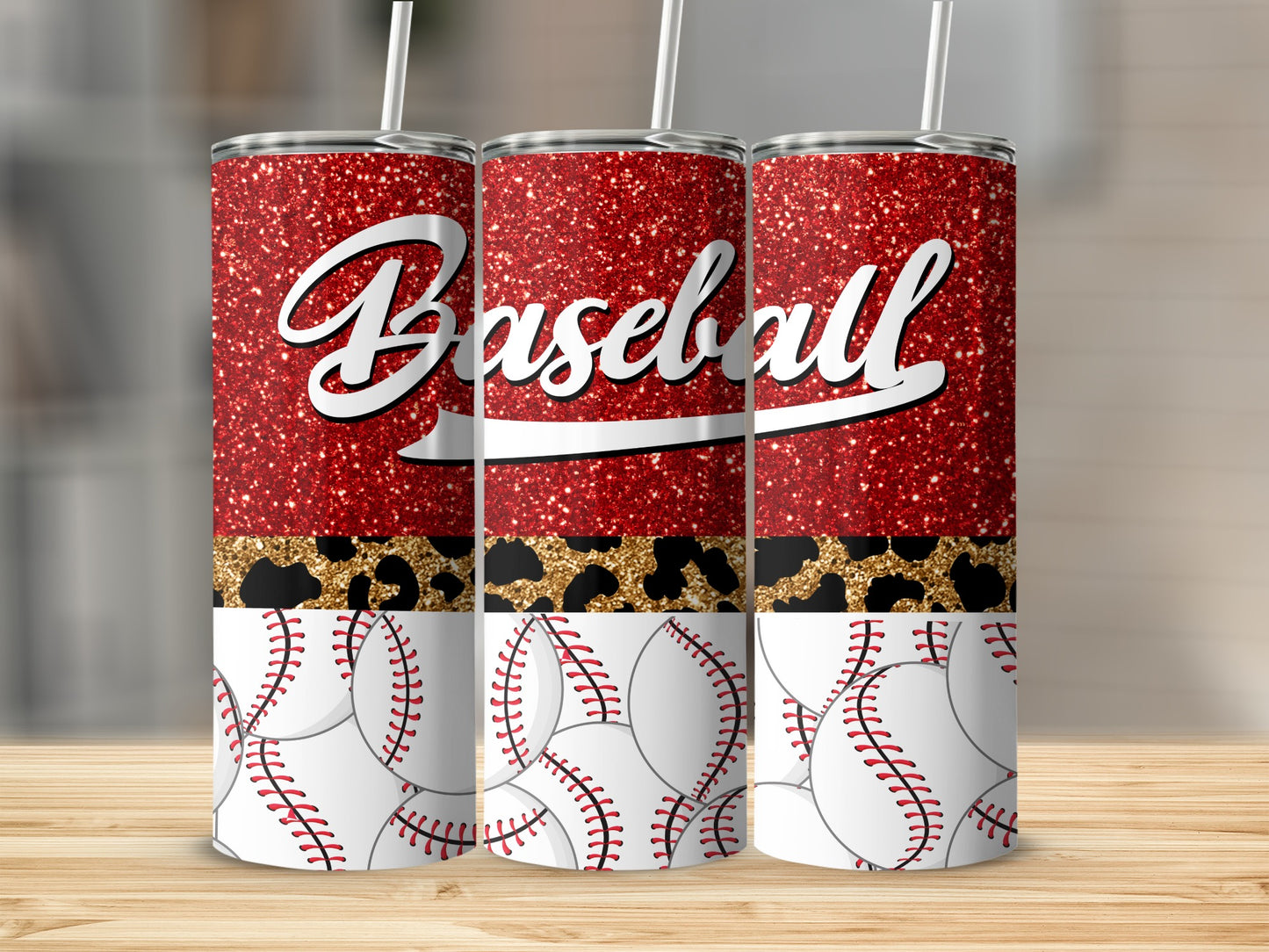 Red Sparkly Baseball Tumbler for Sports Fans