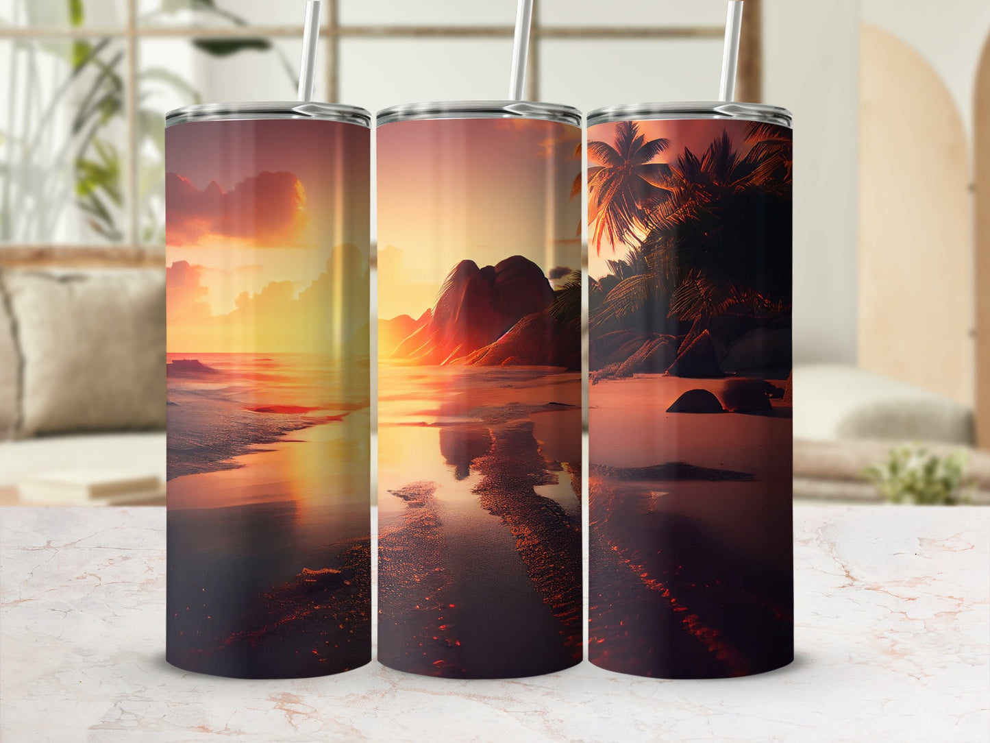 Stunning Coastal Sunset Design Tumbler Set
