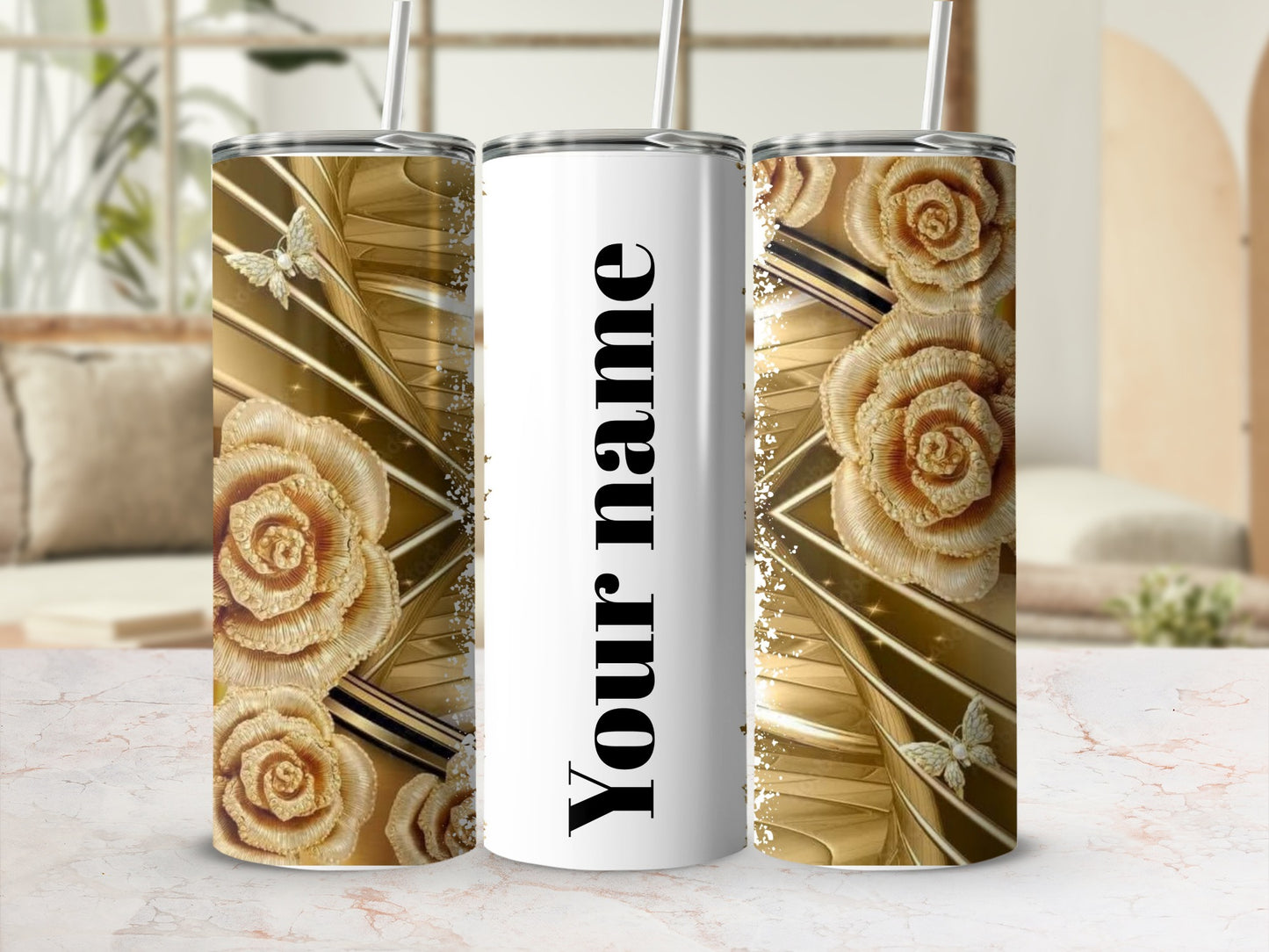 Personalized Floral and Butterfly Design Tumbler Cup