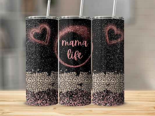 Mama Life Heart Leopard Glitter Tumbler Product