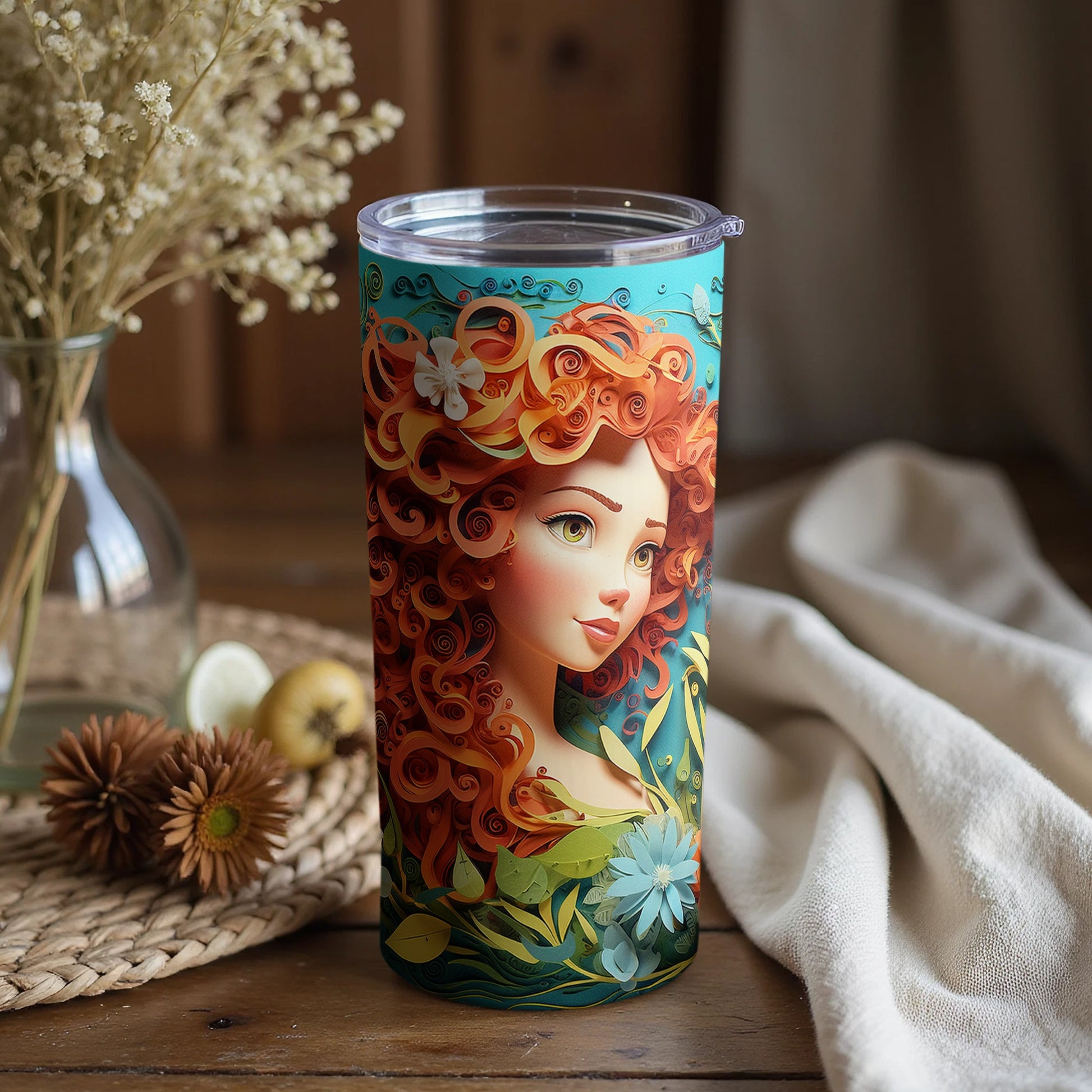 Floral Design Insulated Tumbler with Artistic Portrait