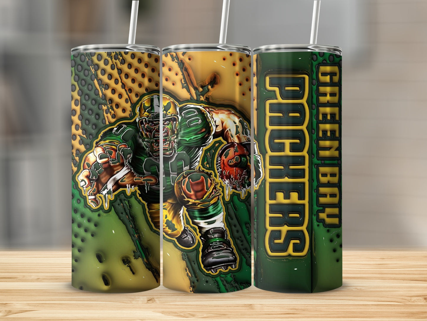 Green Bay Packers Football Player With Ball Tumblers