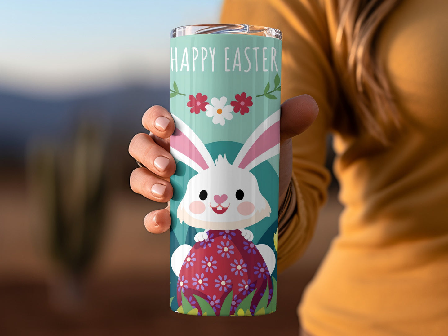 Happy Easter Bunny And Flowers Design Tumbler Product