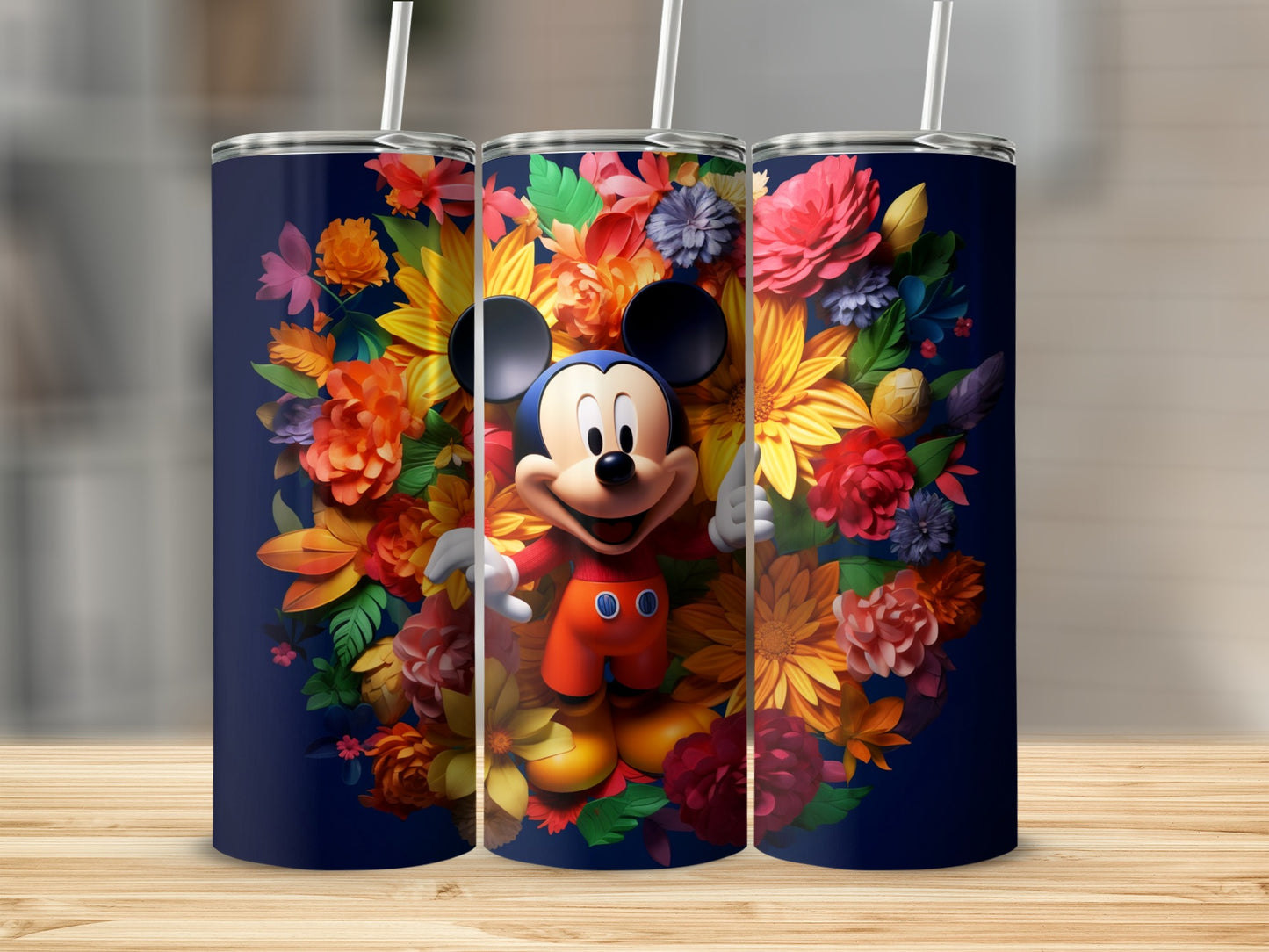 Mickey Mouse Surrounded By Flowers Tumbler