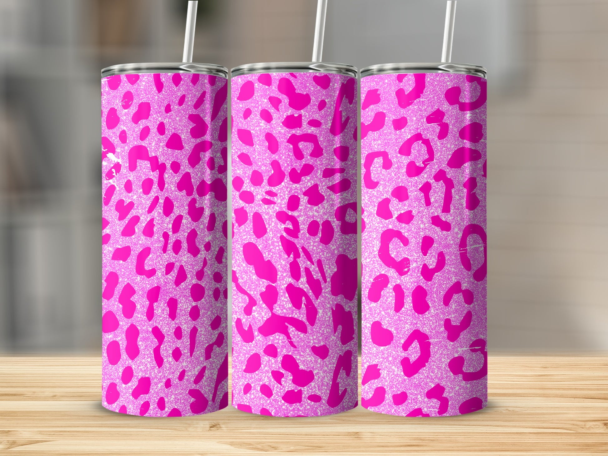 Pink Glitter Leopard Print Stainless Steel Tumbler