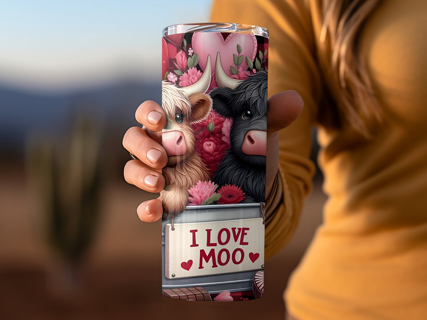 I Love Moo Cute Cartoon Cow Art Insulated Tumbler Cup