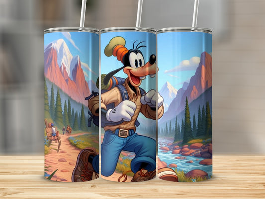 Adventure Cartoon Character Hiking in Mountain Landscape Tumbler