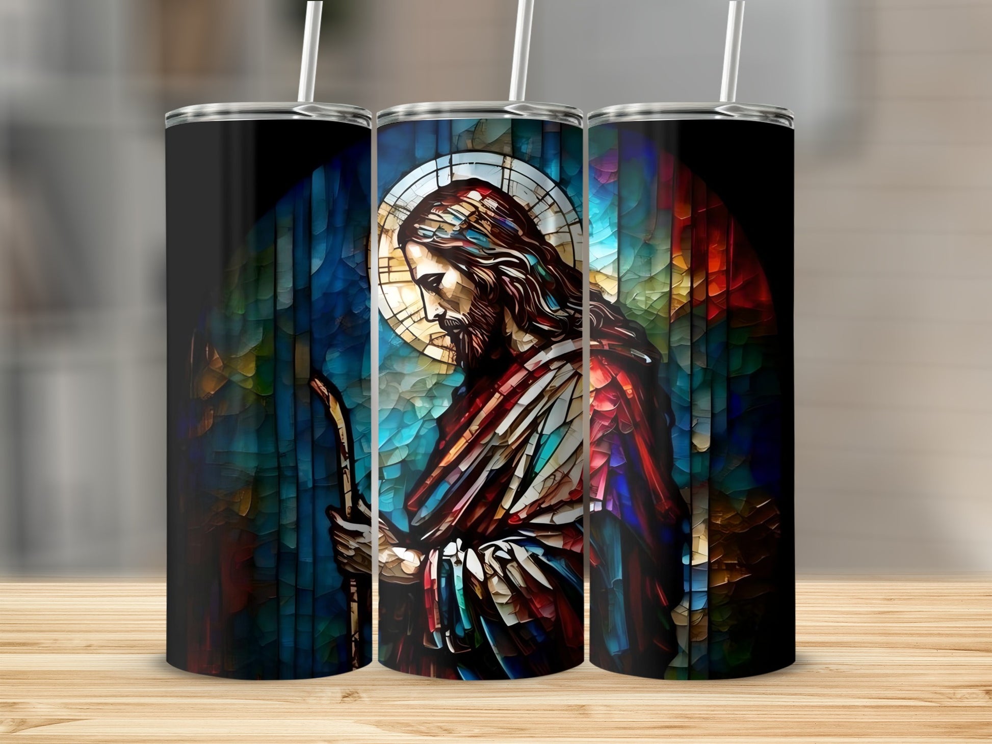 Vibrant Stained Glass Jesus Tumbler for Sale