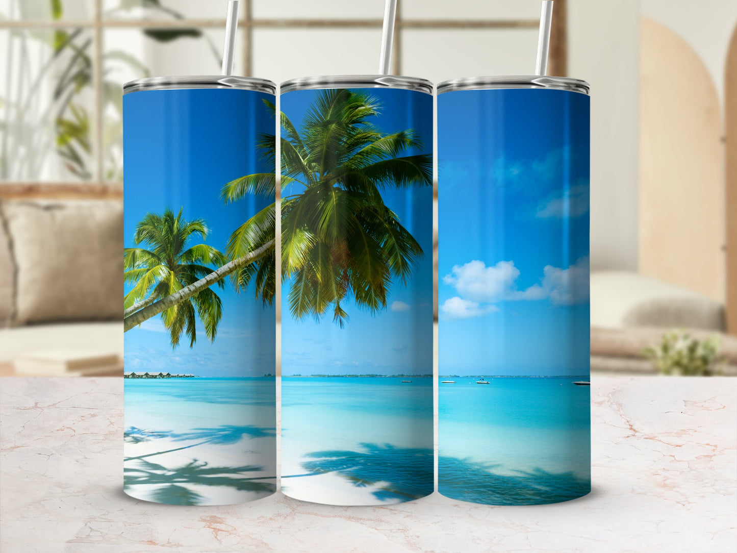 Tropical Beach Ocean View Stainless Steel Tumbler