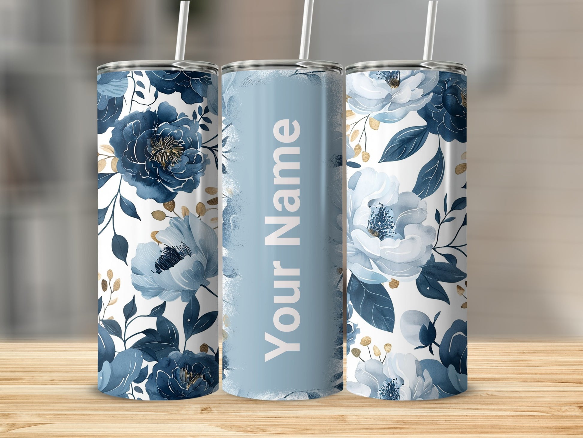 Personalized Floral Pattern Custom Name Tumbler