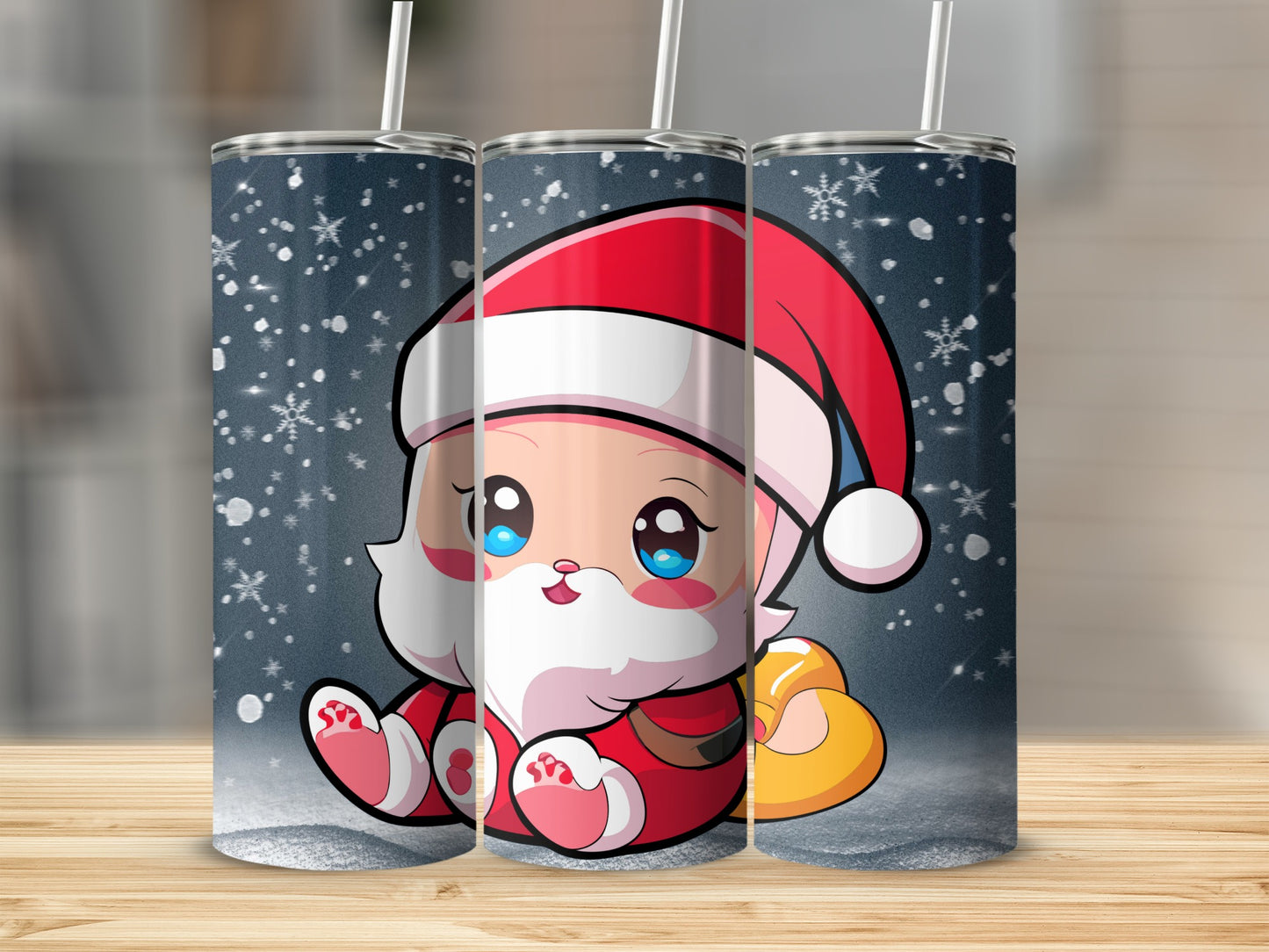 Cute Santa Claus with Snowflakes Tumbler for Holiday