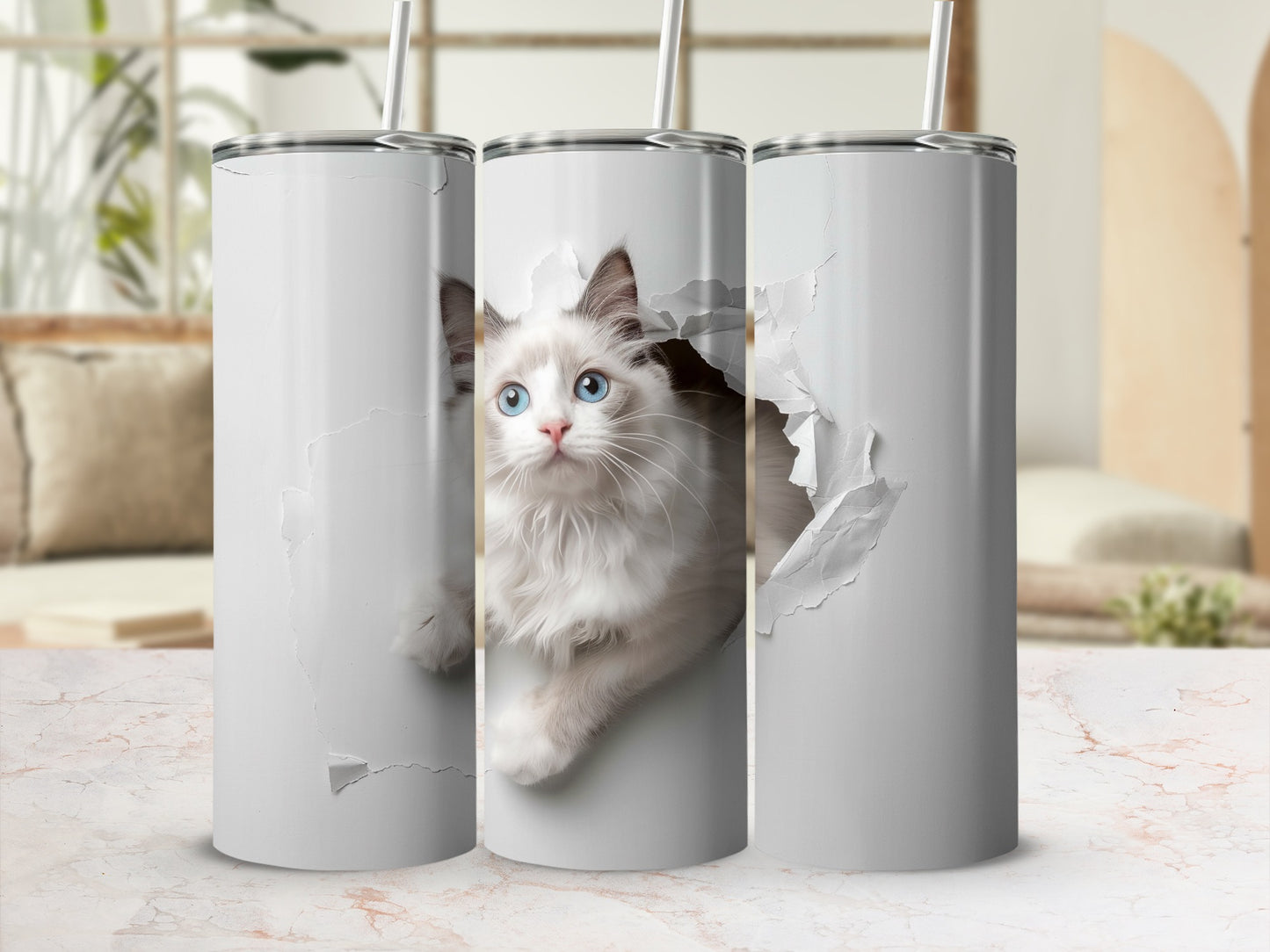 Ragdoll Cat Peeking Ripped Wall Design Tumbler product type