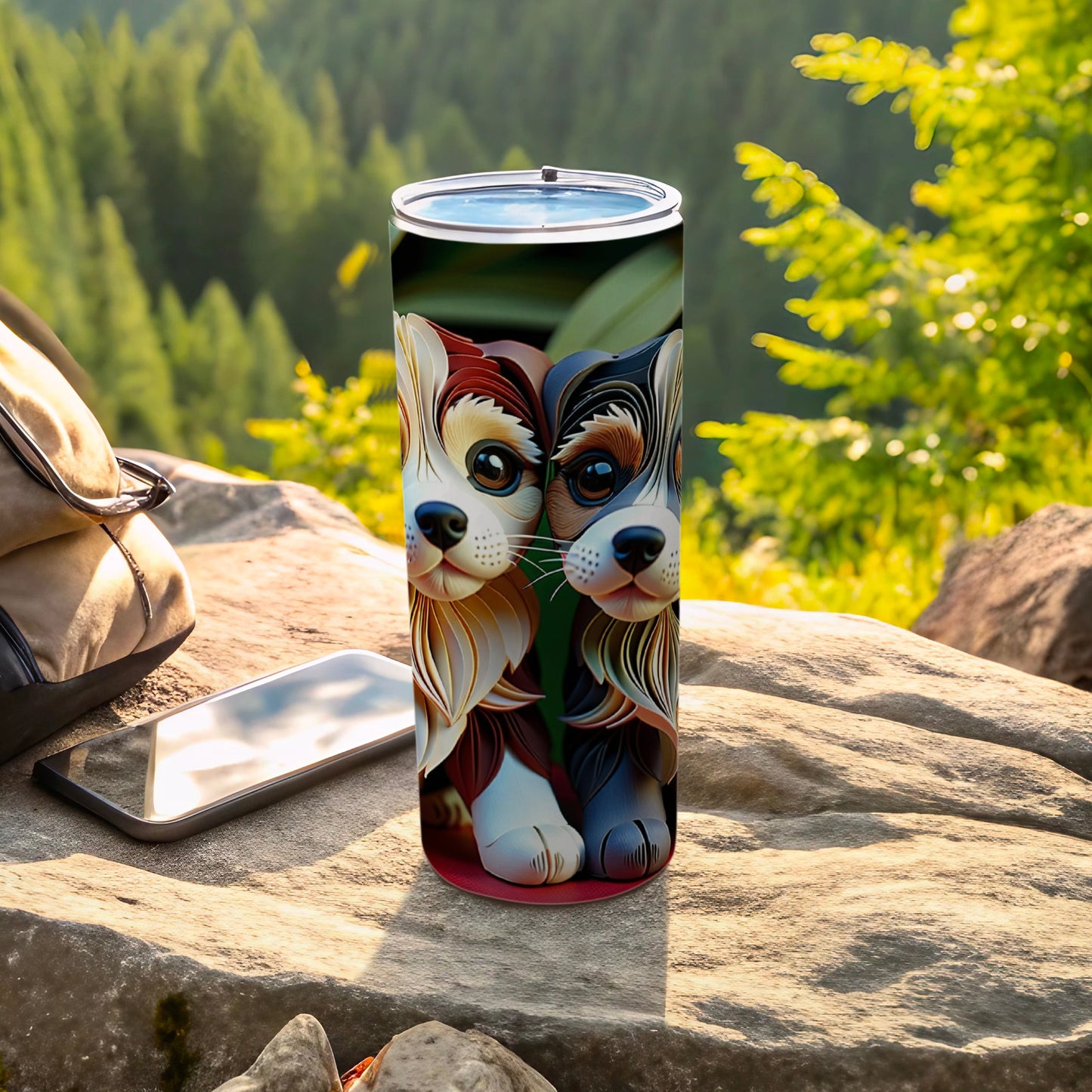 Adorable Two Cartoon Dogs Illustrated Travel Tumbler