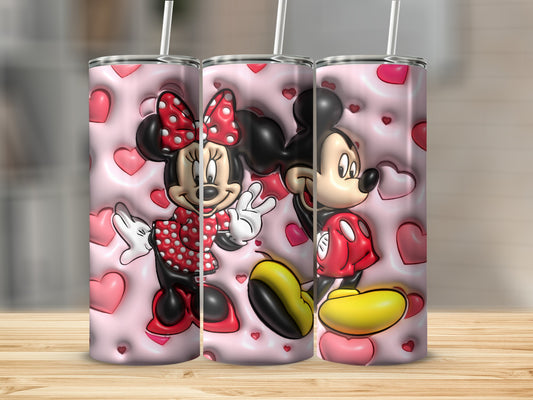Cute Minnie and Mickey Mouse Tumblers with Hearts Design