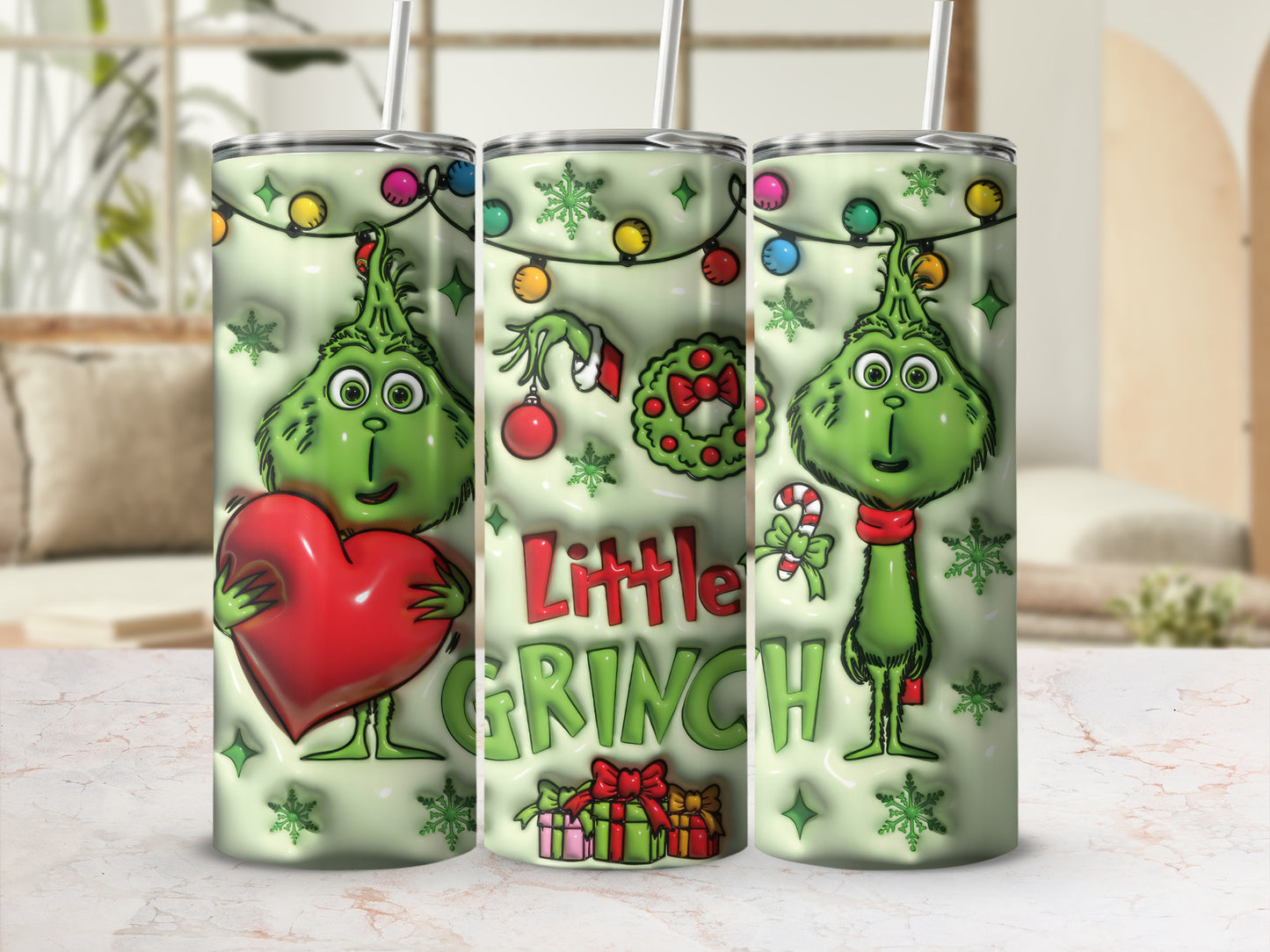 Little Grinch Design with Holiday Decorations Tumbler