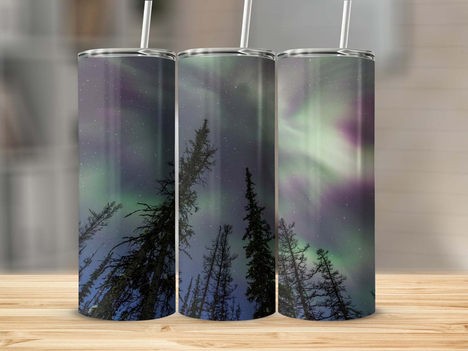 Northern Lights and Forest Scene Tumbler Product