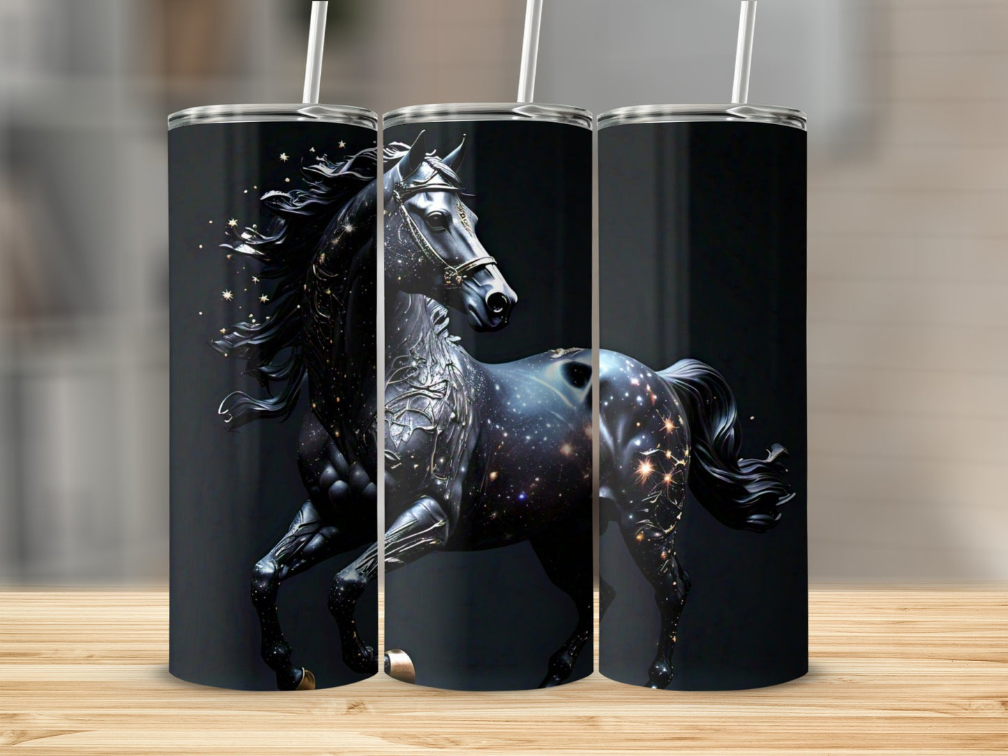 Majestic Black Horse Print Tumbler Cup Design