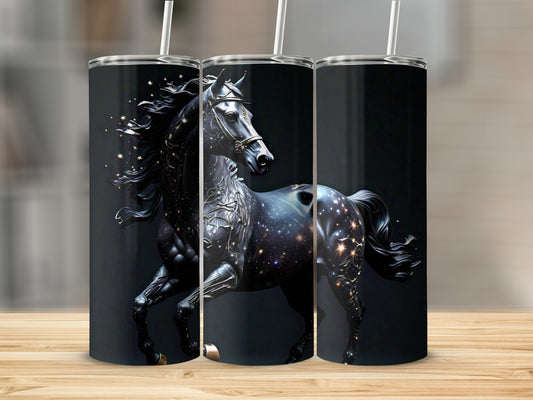 Majestic Black Horse Print Tumbler Cup Design
