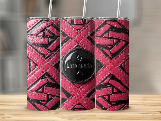 Inspired By Fabulous Kate Spade Logo Pink Black Geometric Pattern Tumblers