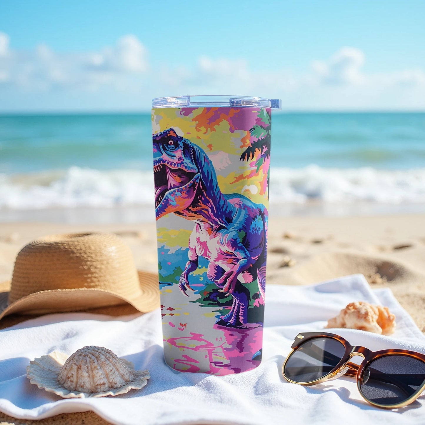 Dynamic T Rex Tumbler Colorful Artwork product type
Dinosaur
T Rex
Tumbler
Colorful
Vibrant
Pop Art
Artwork
Beach
Ocean
Sand
Summer
Vacation
Tropical
Dino Art
Drinkware
Beverage
Travel Mug
Unique Design
Fun Pattern
Jurassic
