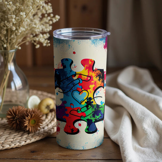 Colorful Puzzle Piece Design Tumbler for Beverages