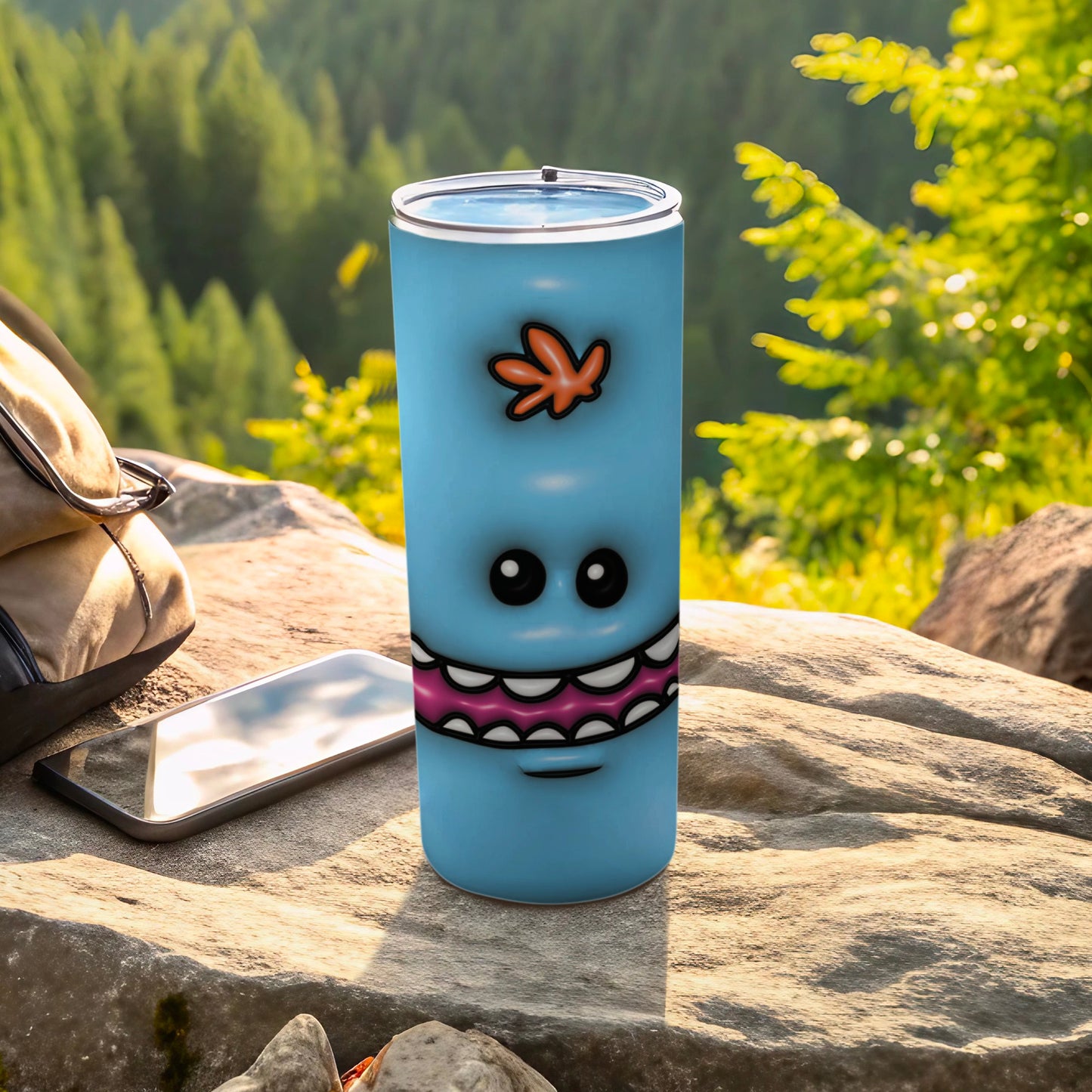 Cute Cartoon Face Blue Tumbler for Outdoor Adventures