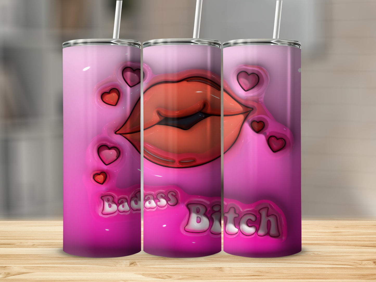 Pink Lips Hearts Badass Bitch Gradient Design product type
